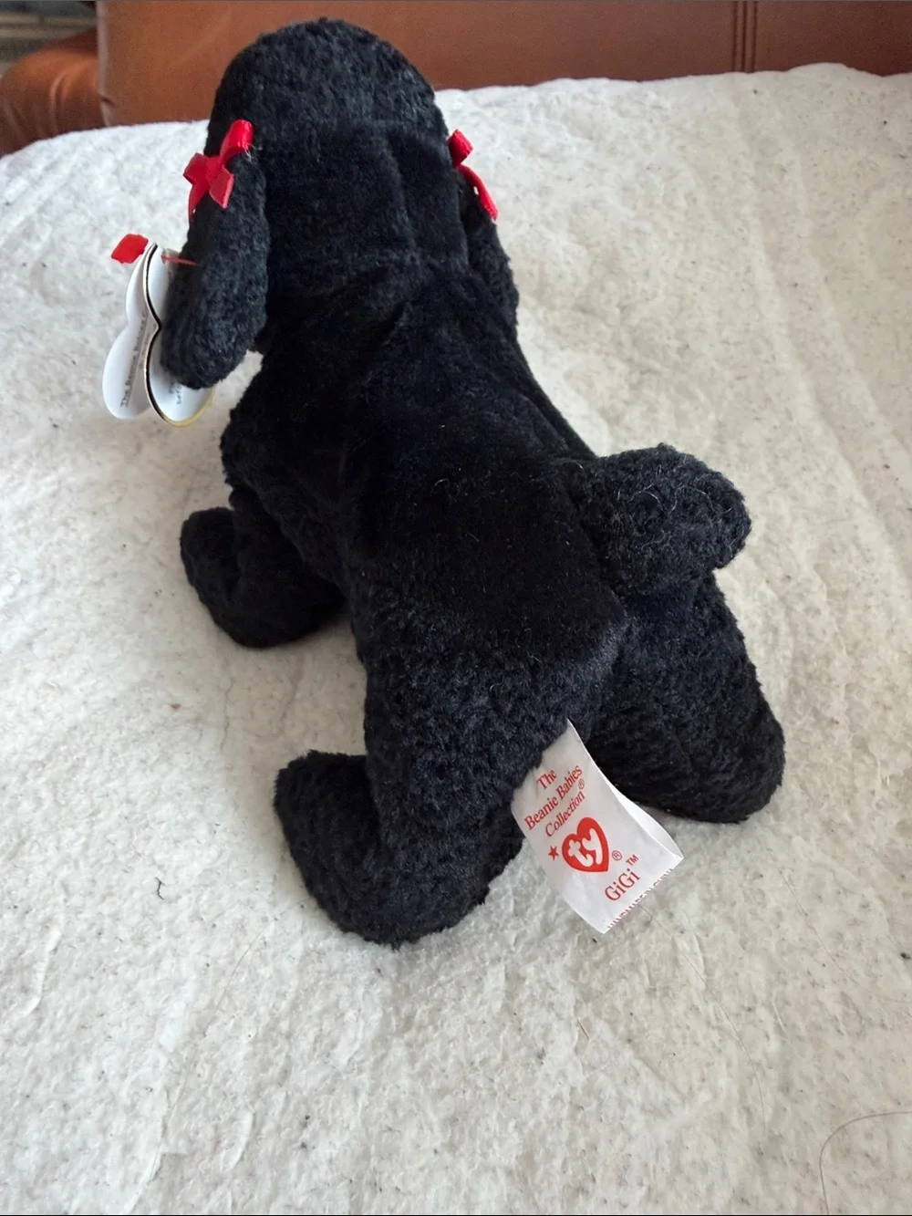 Ty NWT Gigi Black Poodle Plush with Red Ribbon Accents